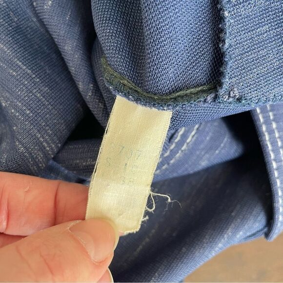 Vintage 70s Leisure Suit Button Jacket Dagger Pointed Collar Blue White S - Picture 7 of 9